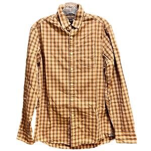 Michael Kors Button Down Classic Fit Plaid Shirt XS Brown White
